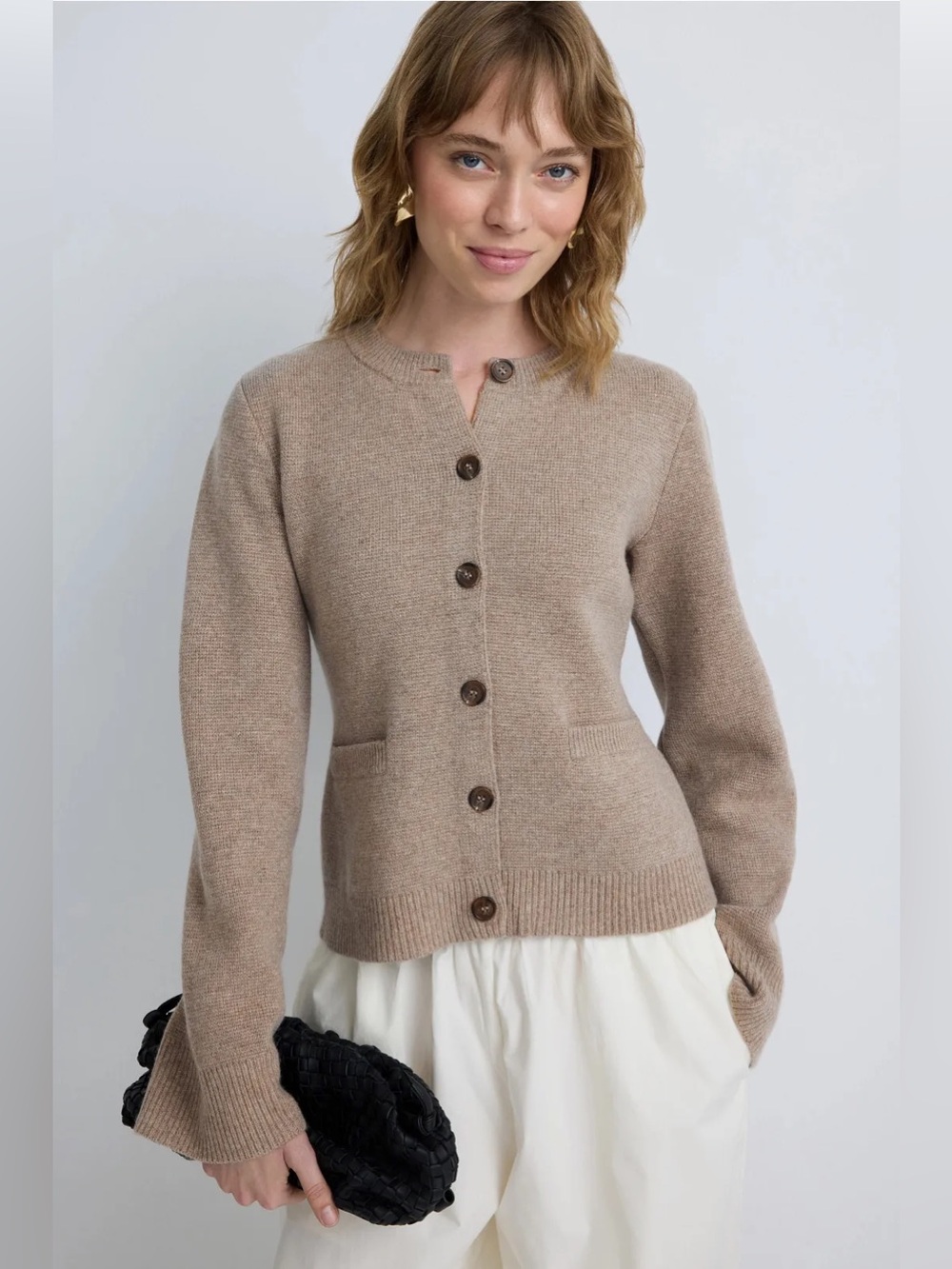 Jenni Kayne Cooper Cardigan Taupe Wool Cashmere Button Front Patch Pockets XL - Picture 5 of 10
